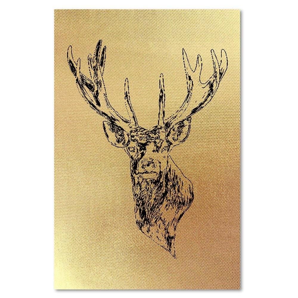 Feeby Canvas print, Gold-coloured drawn deer head