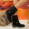 Женские высокие каблуки Снежные высокие ботинки Замшевые массивные плюшевые туфли Тренд 2025 Готические ботильоны Челси Зимние теплые для ходьбы Ботас Мухер