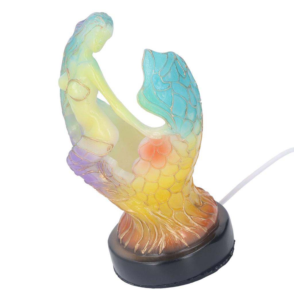 Desk Lamp Sea Maid Theme Innovative Vintage Exquisite Color Painting Resin LED Night Light for Home Bedroom Indoor