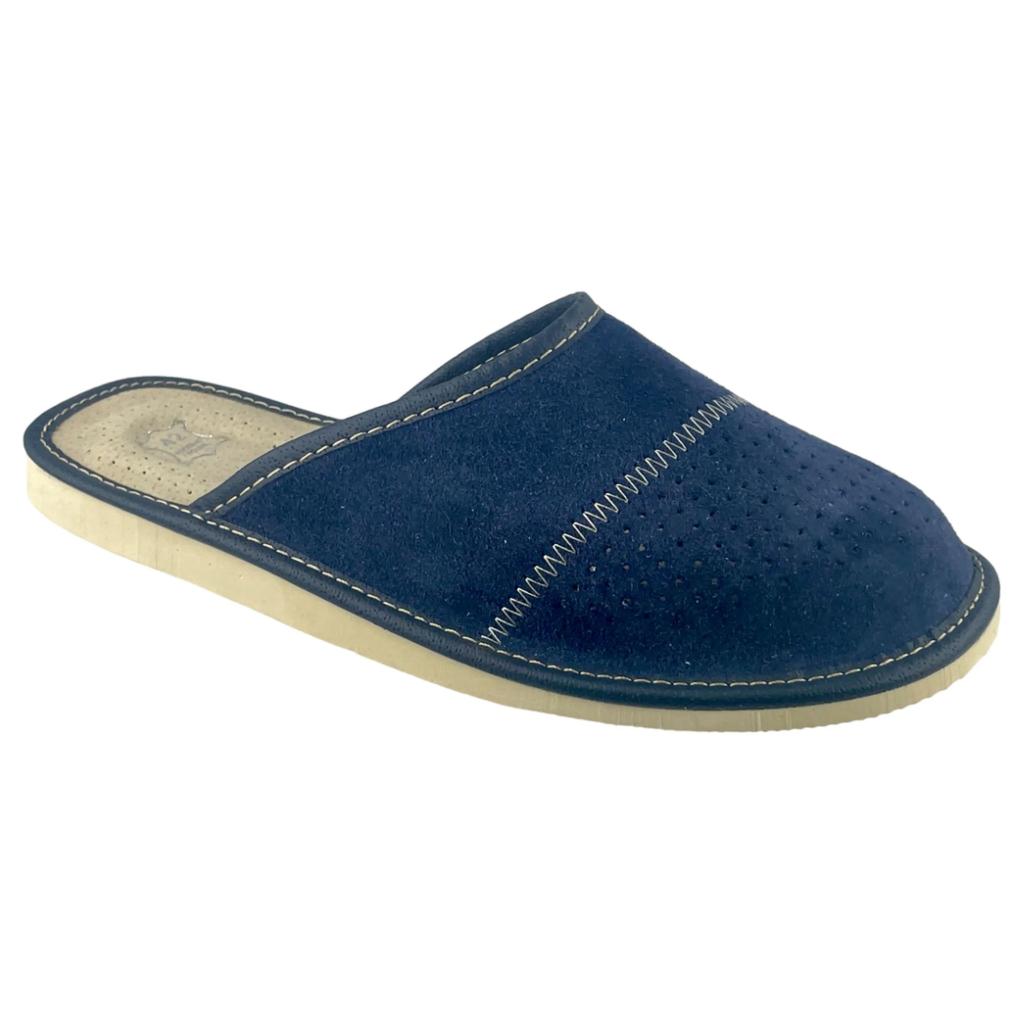 Navy blue suede men's slippers, velvet men's leather slippers 45