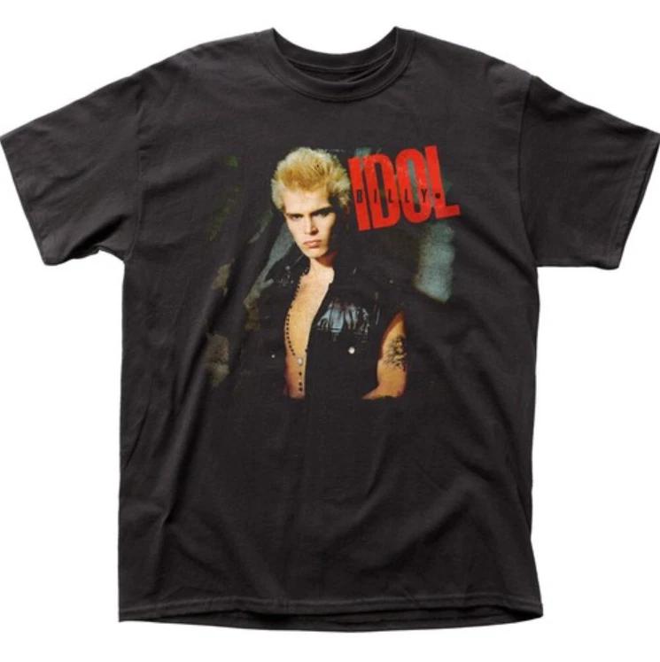 Billy Idol album cover t-shirt, men's black band tee, new wave rock graphic