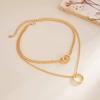 Salircon 2Pcs/Set Creative Simple Gold Color Hollow Round Metal Choker Necklace Women Trend Adjustable Chain Charm Daily Jewelry