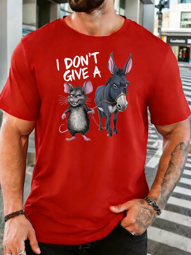 Funny Rat And Donkey With Humorous Slogan Print Unisexs Cotton Crew Neck Short Sleeve Tee Loose Casual Summer Daily Street Top