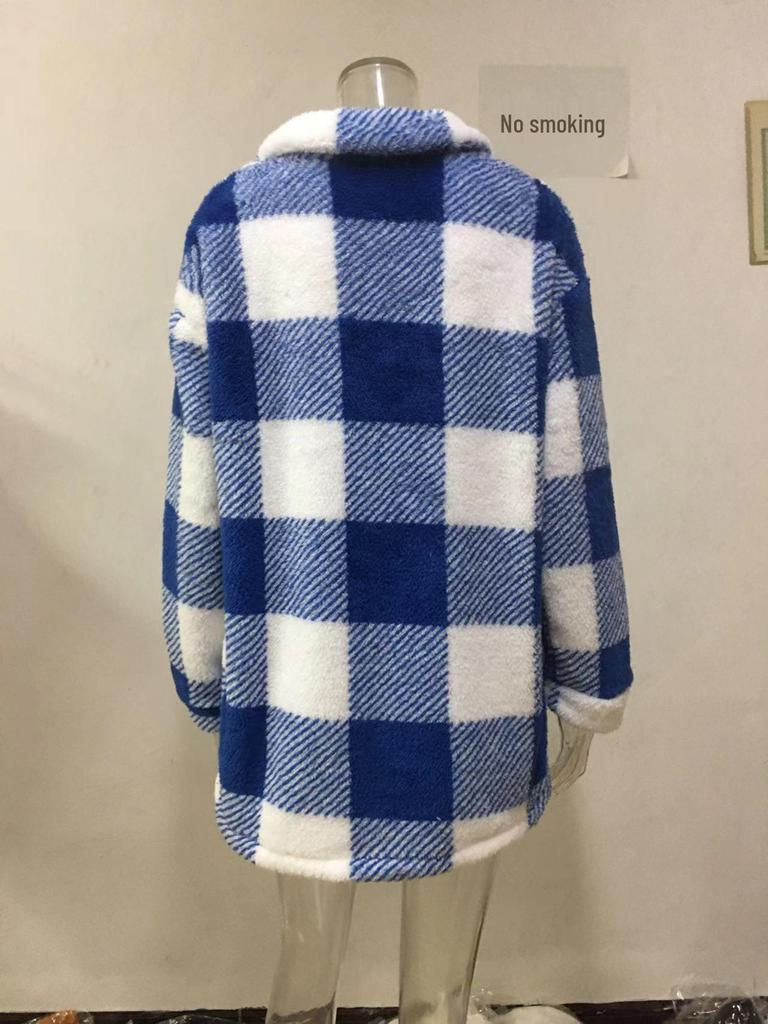 Женская клетчатая куртка из овечьей шерсти с карманами - Коллекция Осень/Зима 2025