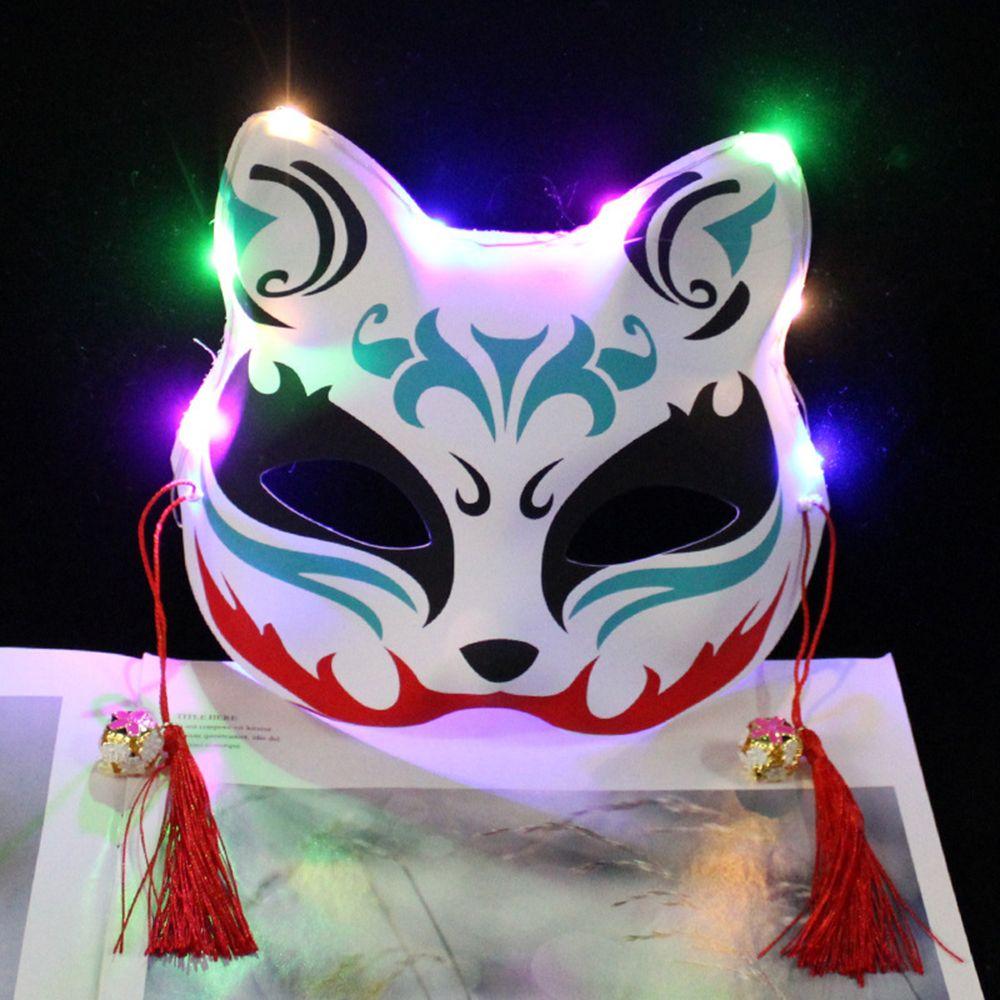 Реквизит Половина лица с колокольчиками Маски Кицунэ Светящиеся маски Костюм Вечеринка Маска Кошка Маска Косплей Реквизит