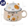 Ceramic Cute Cartoon Instant Noodle Bowl with Lid and Handle Creative Large Capacity Office Fruit Bowl Tableware