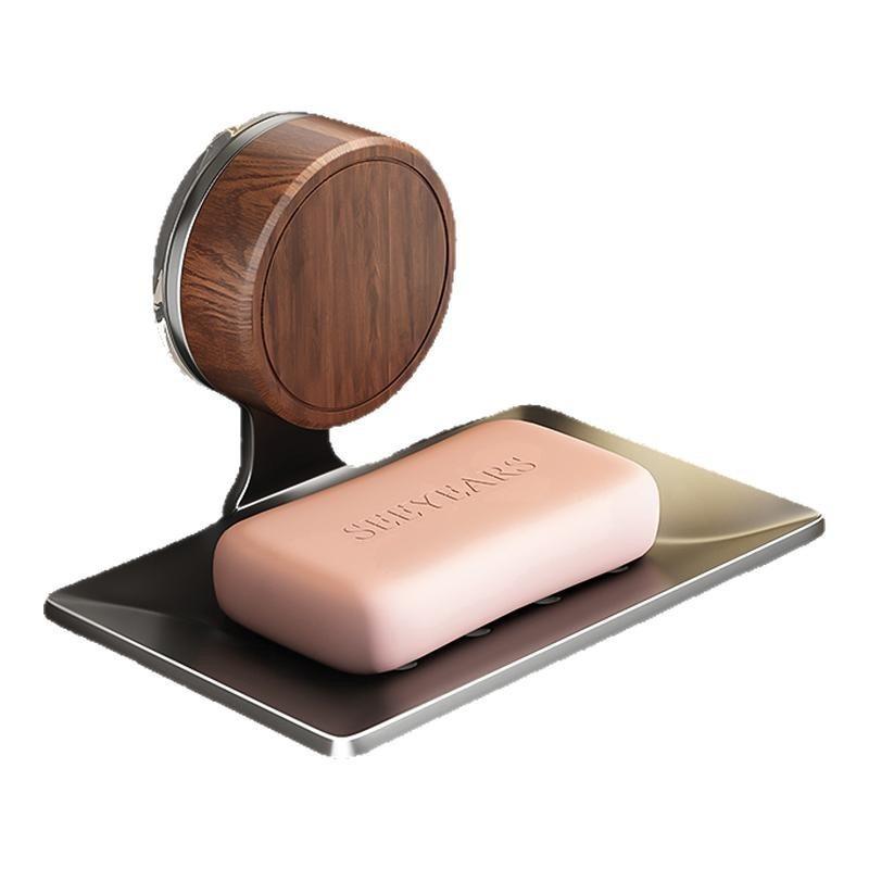 Nordic Style No Need To Drill Holes Wall-mounted Walnut Wood Soap Dish Suction Cup Soap Box Bathroom Toilet Draining Soap Rack