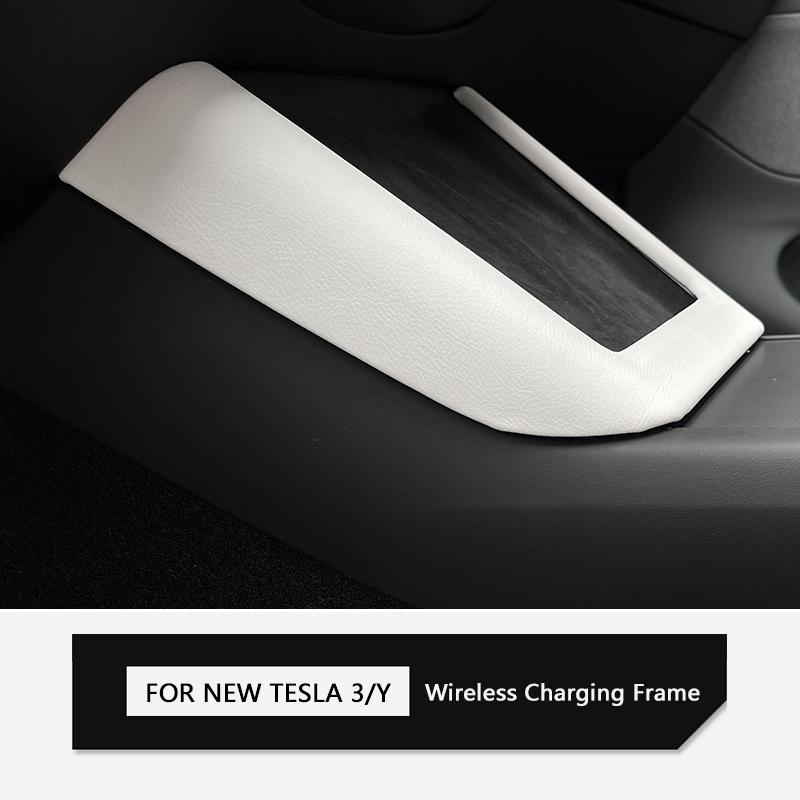Для Tesla Model Y Launch Juniper 2025 Model 3 Highland 2024 Белая кожаная центральная консоль Рамка беспроводной зарядки Чехол