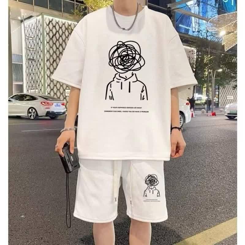 Trendy American-Style Summer Set for Young Men: Short-Sleeved T-Shirt & Five-Point Shorts