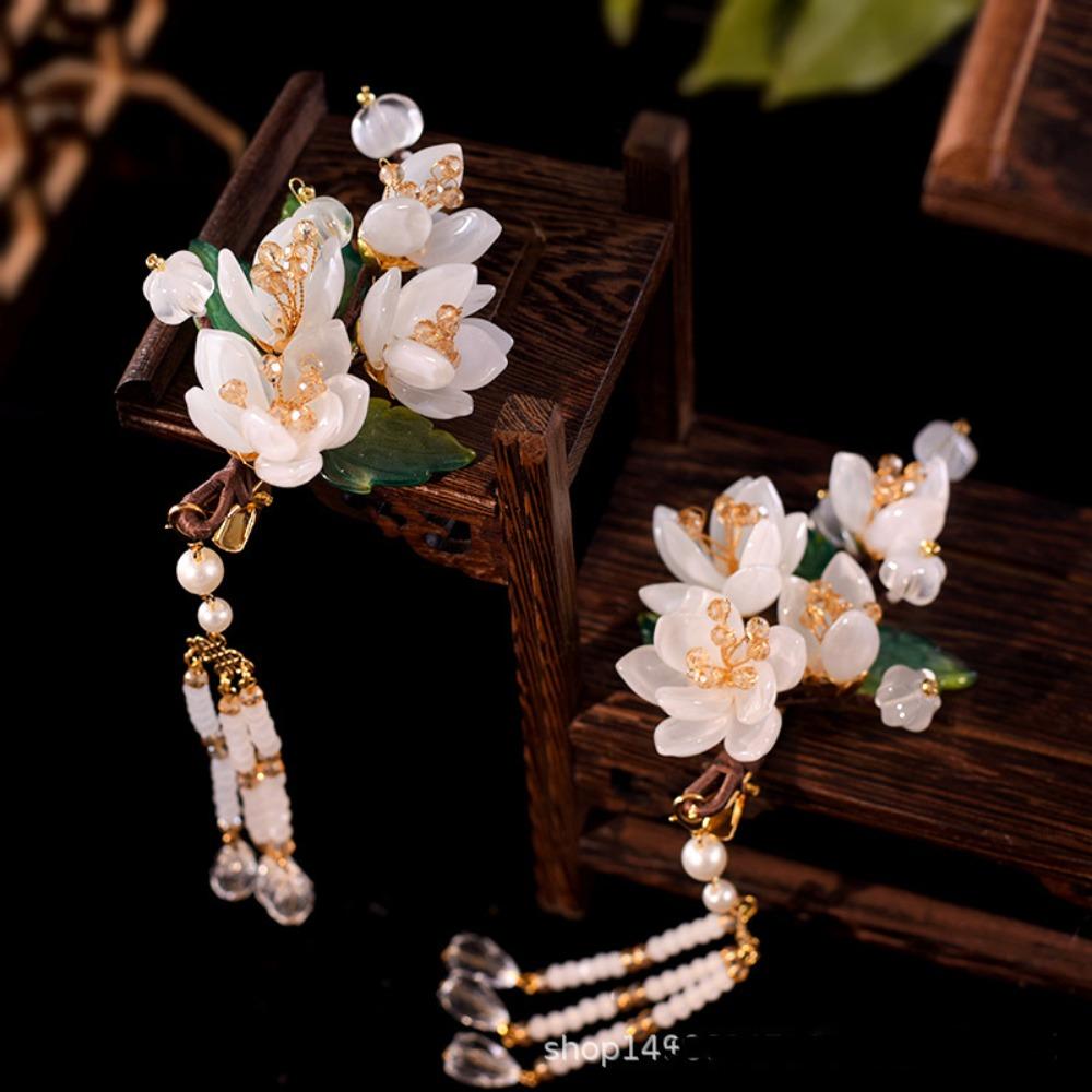Tassel Floral Hair Stick Pearl Flower Hair Comb Elegant Tang Dynasty Hairpin Jewelry