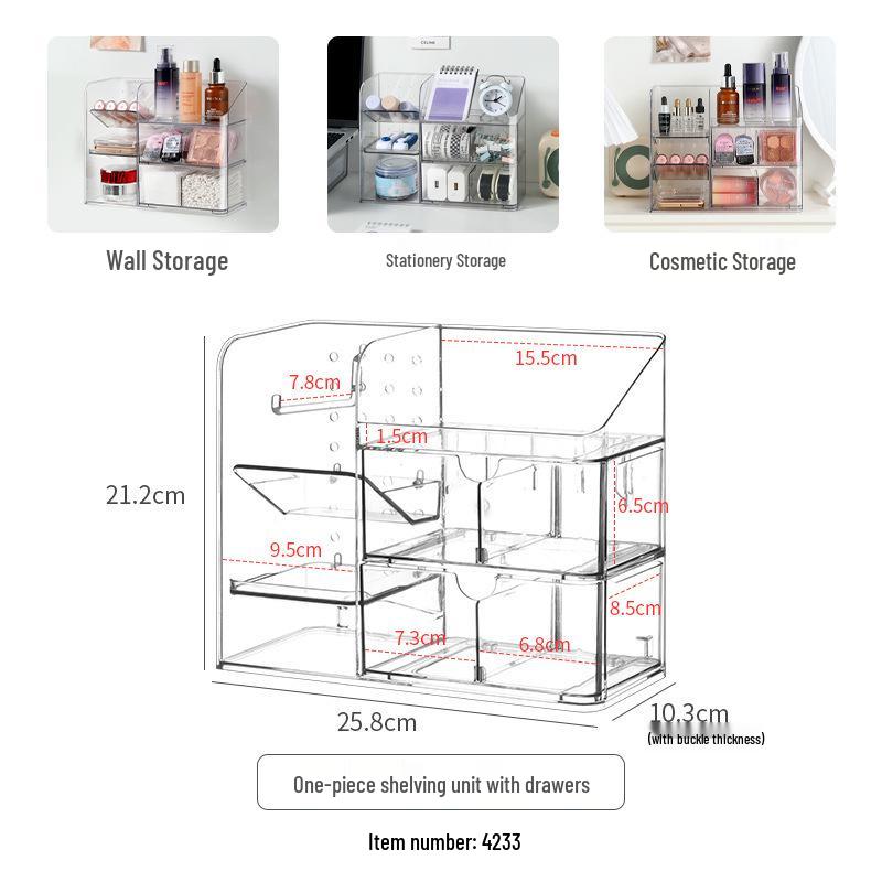 Узкий зеркальный шкафчик для ванной со встроенной полкой - Органайзер для косметики и губной помады