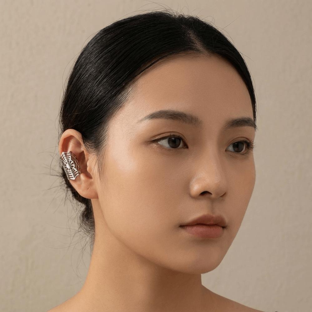 Minimalism Spider Web Ear Cuff Metal Stud Earrings Fashion Ear Buckle Men