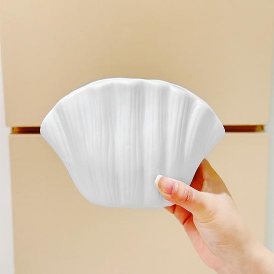 White Vinyl Shell Flower Vase Modern Pleated Flower Holder Container Home Office Table Centerpiece