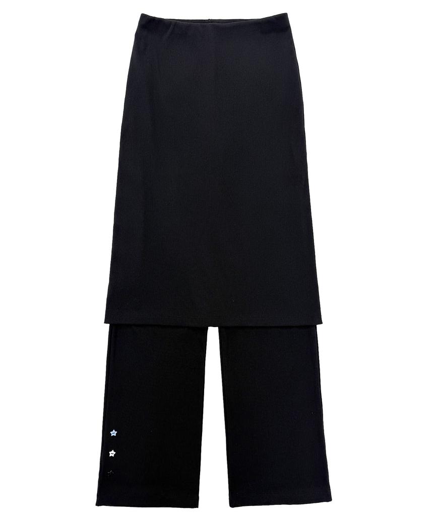 PLASMA SPHERE Comet Star Button Layered Ribbed Skirt Pants_2 Colors