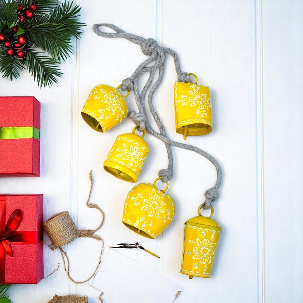 Расписанная вручную 25-дюймовая деревенская ветряная музыка с 5 цветочными колокольчиками для декора сада, веранды и успокаивающих мелодичных звуков (желтый)