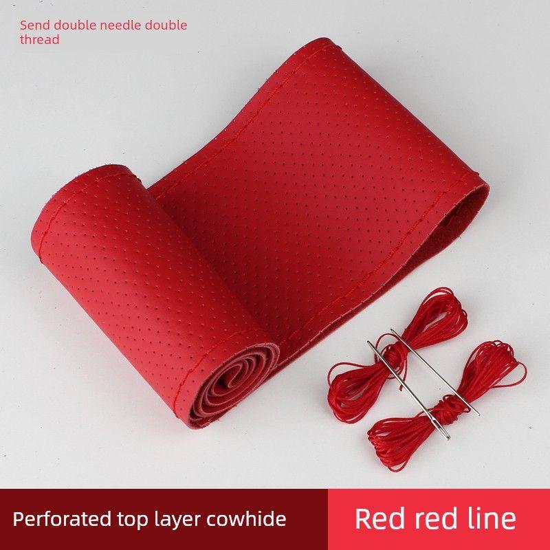 Steering Wheel Cover Leather Hand Sewing Men's and Women's Four Seasons Universal Volkswagen Leather Cover First Layer Cowhide Non-Slip Handle Cover