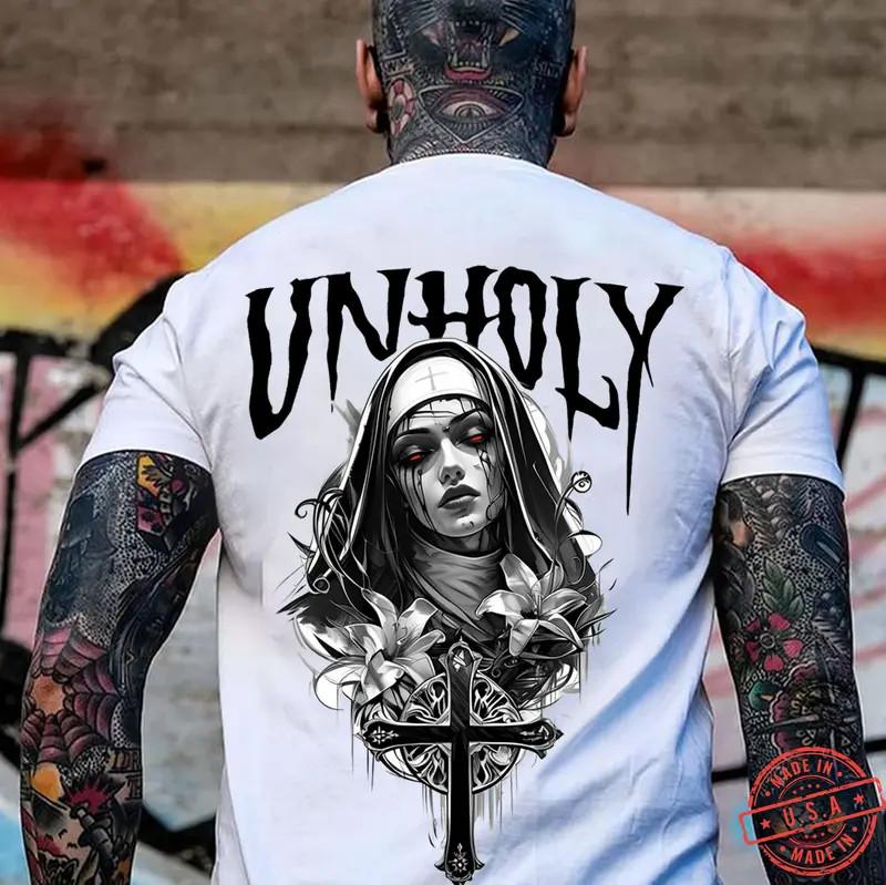 UNHOLY Злая монахиня Принт Мужская Унисекс Футболка