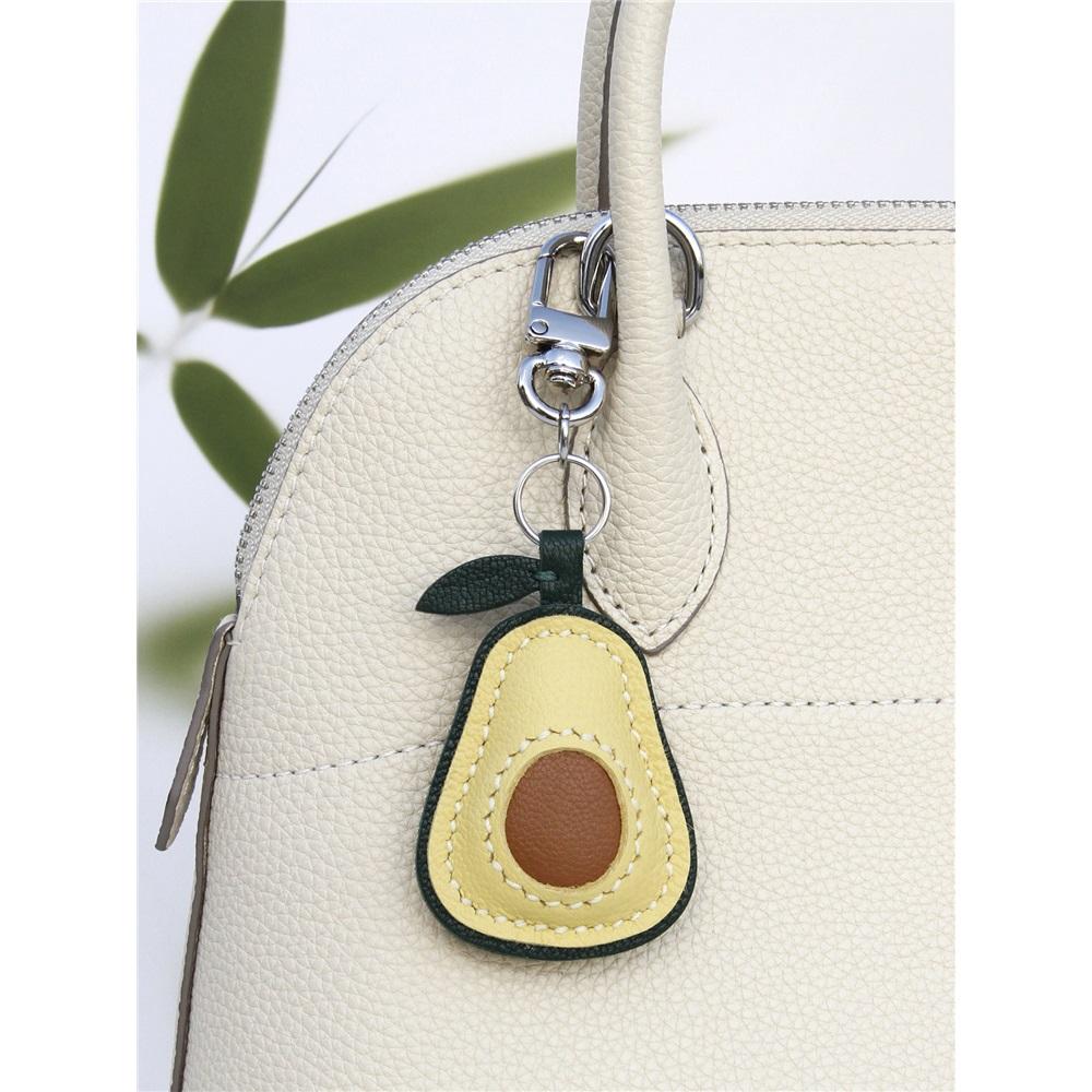 Handmade genuine leather mini bag charm cute avocado shape exquisite pendant and keychain decoration