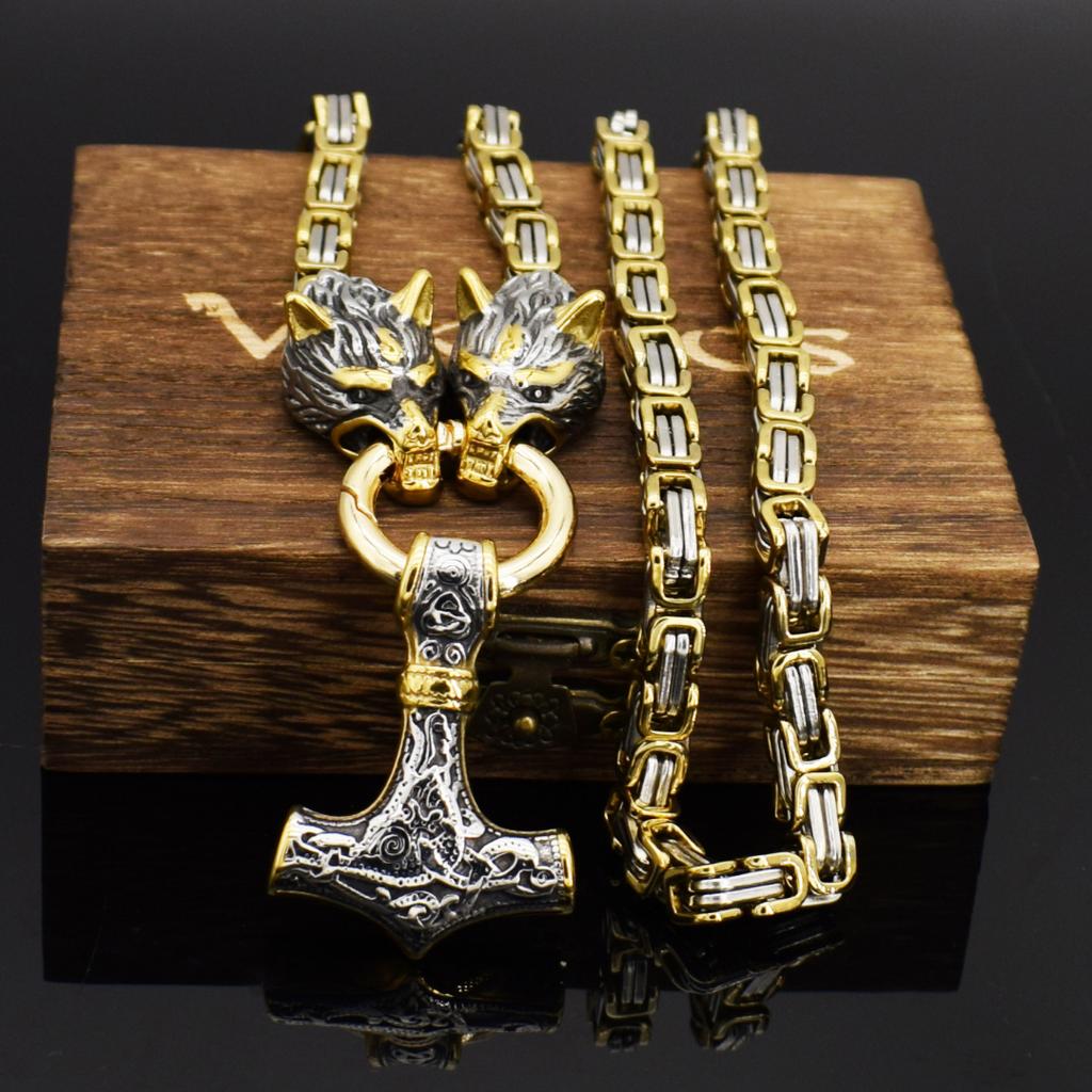 Винтажная плетеная цепочка из нержавеющей стали с изображением викингов, кельтский молоток, кулон с головой волка, ожерелье, скандинавское мужское ожерелье в стиле рок-вечерние, байкерский амулет, ювелирные изделия