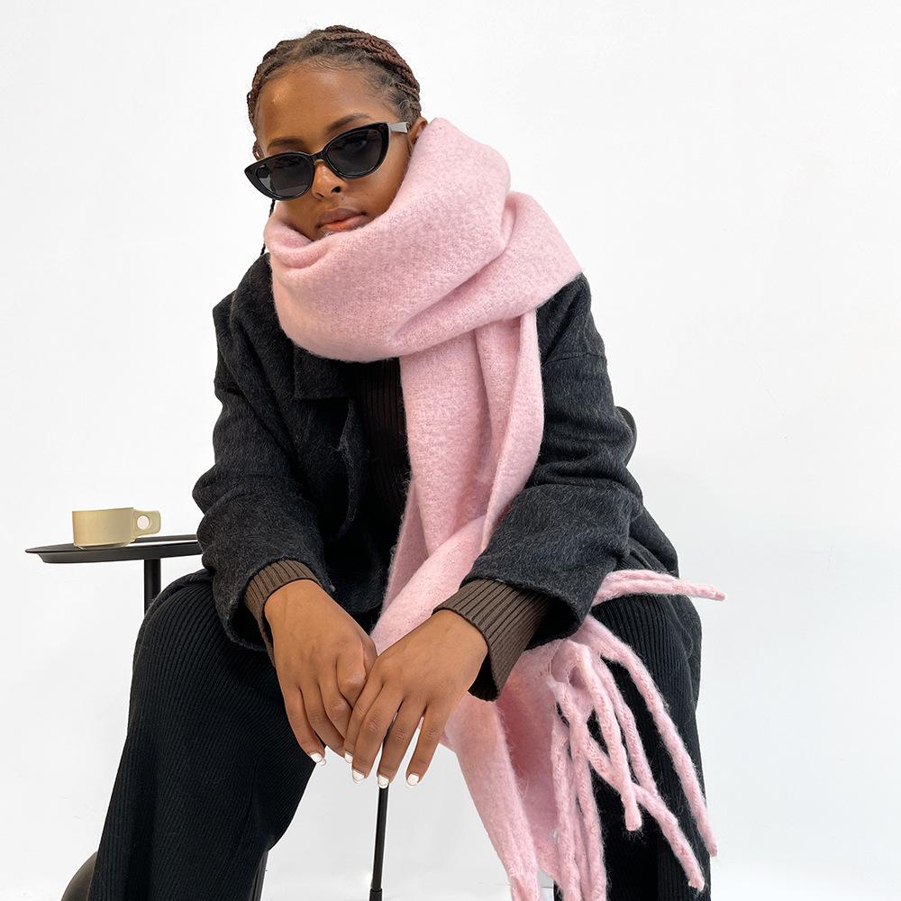 Solid Color Mohair Scarf Vacuum Packaging Warm Scarf Women's Shawl