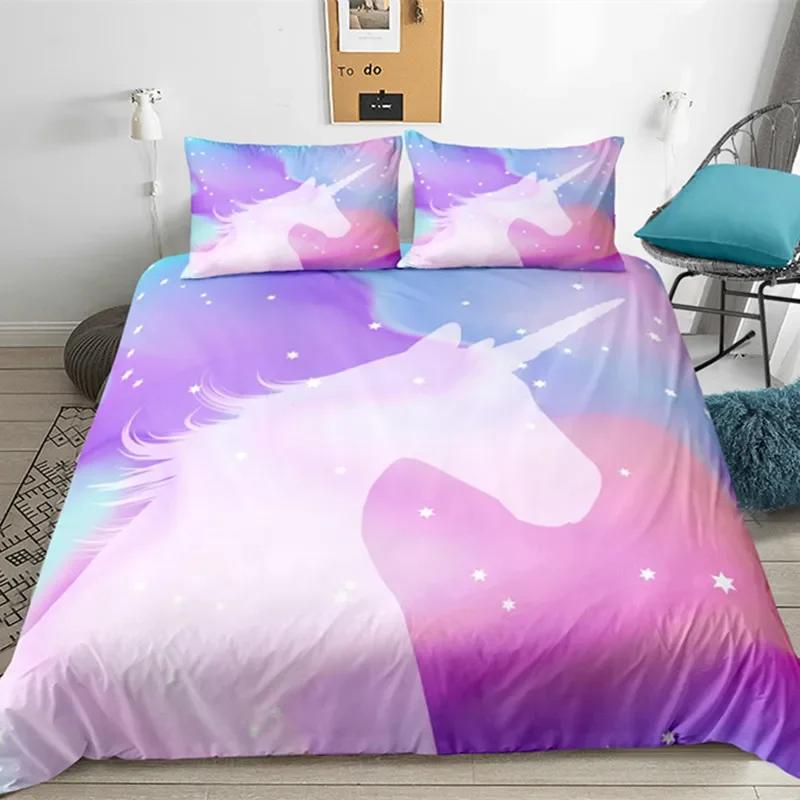 Пододеяльник с изображением единорога, короля и королевы, мультяшное животное, радуга, вселенная, комплект постельного белья для детей и подростков, космическое звездное небо, полиэстеровое одеяло