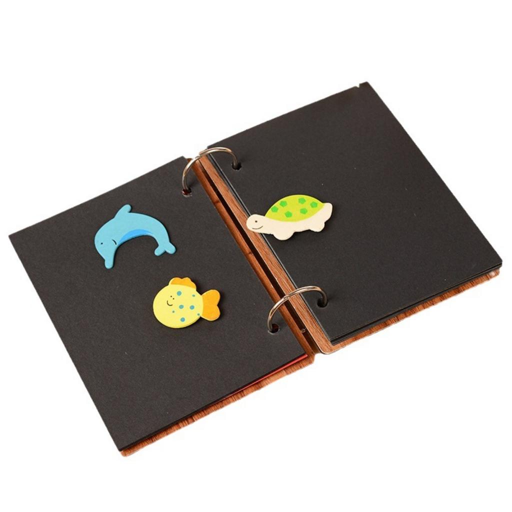 Wooden Scrapbook Album Scrapbook Photo Album, Guest Book DIY Memory Book with 15 Black Pages, for Christmas Anniversary Birthday Gift