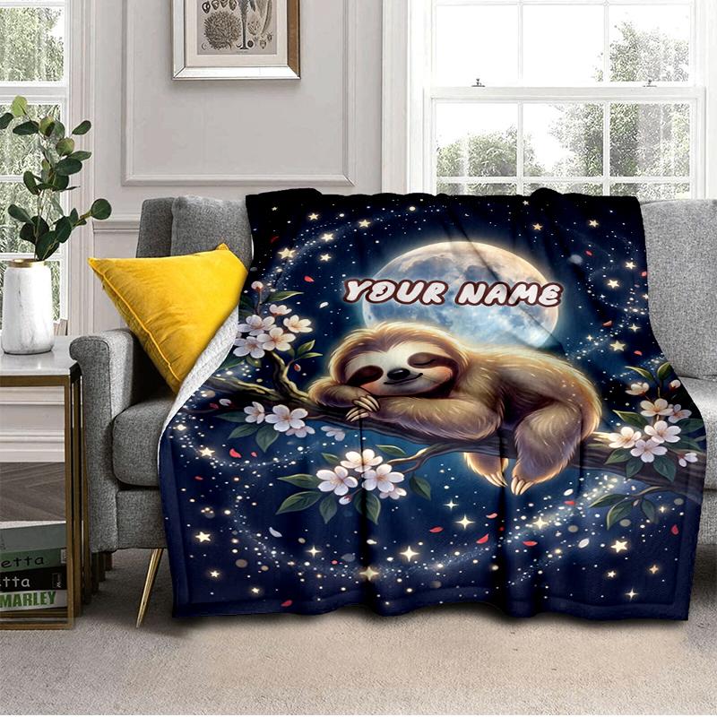 1PC Custom Name Night Sloth Dreams blanket versatile,all-season throw suitable for the living room,bedroom,camping,travel,and gift