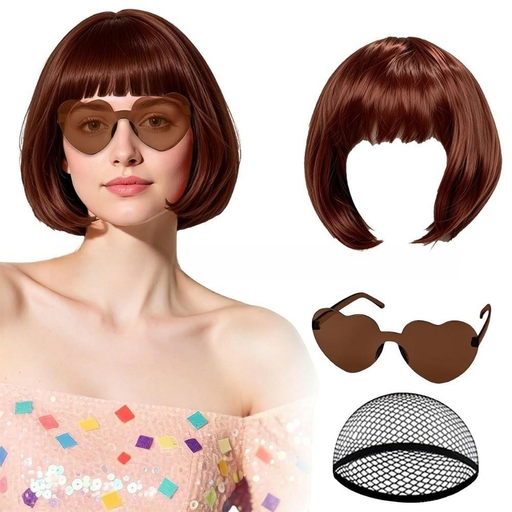 3Pcs Halloween Cosplay Wig Set Colorful Short Bangs Y2K Role-playing Short Hair Wig Halloween