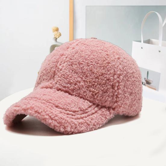 Women Winter Baseball Hat Lambswool Solid Color Long Brim Thermal Insulation Decorative Outdoor