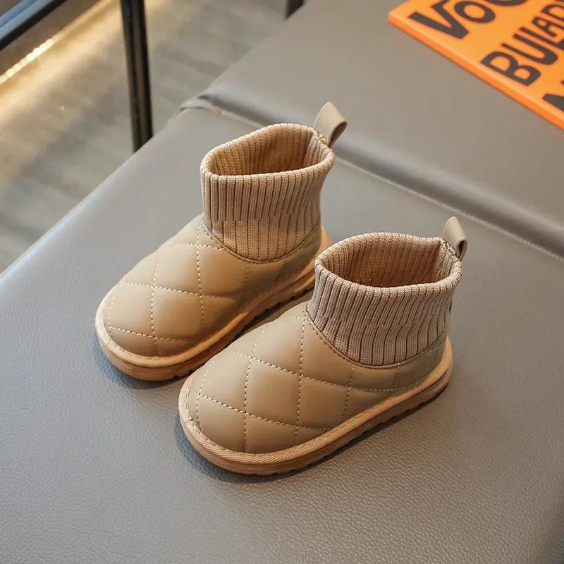 Модные детские зимние ботинки для девочек из толстого хлопка, теплые плюшевые зимние ботинки для мальчиков, нескользящая мягкая подошва, повседневная хлопковая обувь