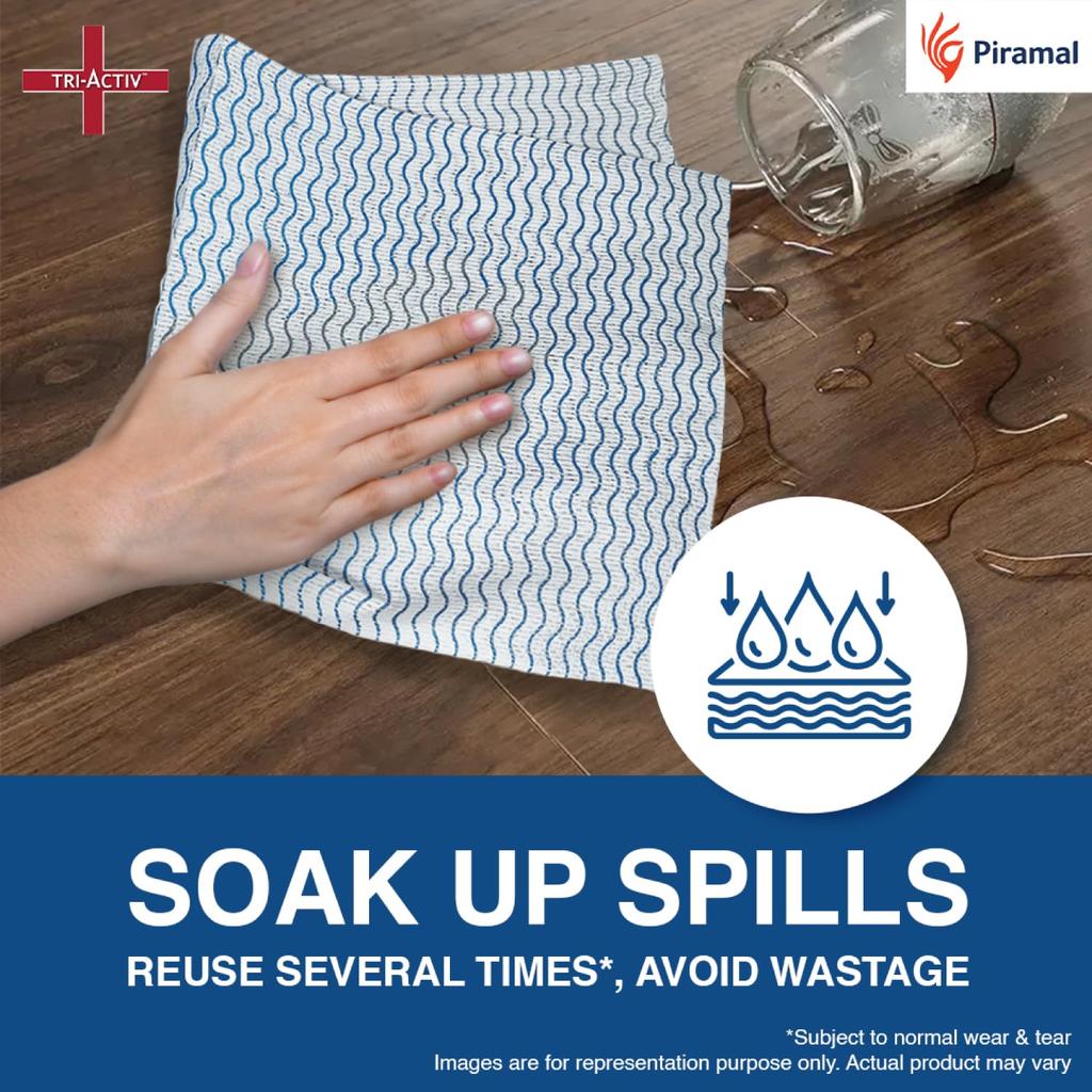 Tri-Activ Washable Reusable Kitchen Towel Roll Pack Of 2 With 80 Sheets Highly Absorbent Durable Non Woven Fabric Eco Friendly Alternative Blue