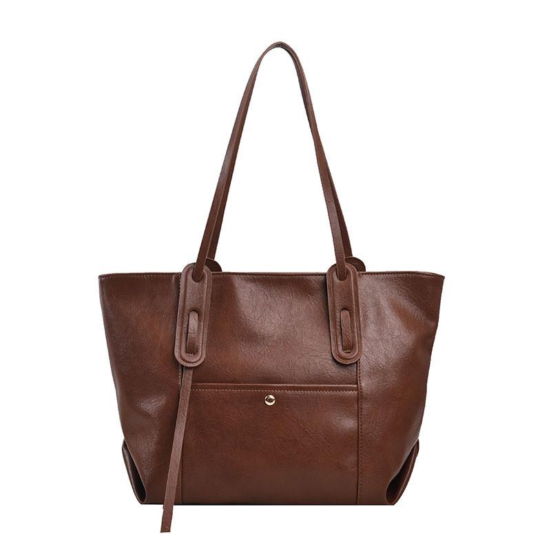 Urban Solid Color Tote Bag For Women With Pu Material And Double Shoulder Straps For Daily Use