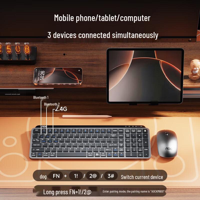 AOC KM600 Rechargeable Dual Mode Wireless Keyboard Mouse Set