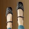Sheepskin Summer Autumn Size 40 Low Heels Crystal-studded Mary Janes Square Toe Gladiator Shallow Pumps