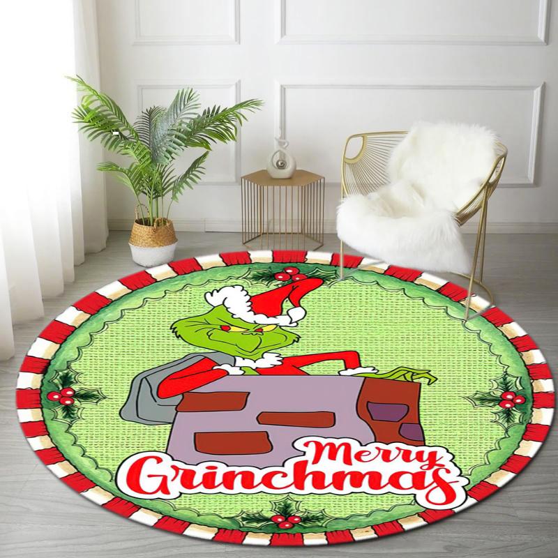 1pc Grinch Round carpet Painted Printed circular carpet, home door mat, outdoor travel protection carpet