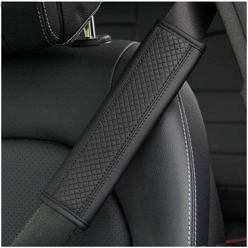 1/2Pcs PU Leather Car Seat Belt Shoulder Cover Embossed Safety Belt Protective Cover Comfortable Embroidered Auto Seatbelt Trim