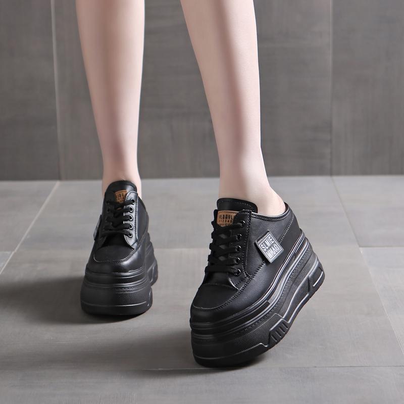 Мода 12 см Женская летняя обувь Слипоны Натуральная кожа Модные женские тапочки на танкетке Платформа Сандалии на танкетке Сандалии