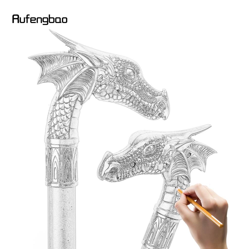 Silver Dragon Head Fashion Walking Stick Decorative Stick Cospaly Vintage Party Fashionable Walking Cane Crosier 93cm