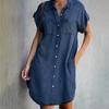 Повседневное платье, модная уличная одежда, популярное мини-платье из искусственного денима, женская одежда на ощупь