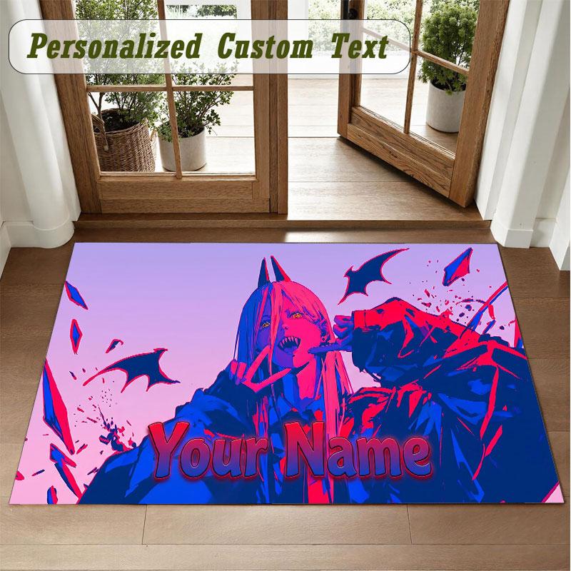 Crystal Velvet Square Rug Custom NameChainsaw Man Pattern Non Slip Home Floor Decor Rug