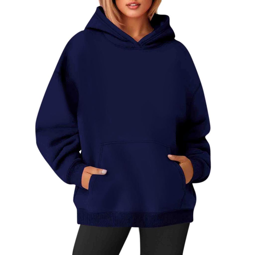 Women's O-neck Long Sleeve Top Solid Color Hoodie Crewneck Sweatshirts Long Sleeve Solid Color Top Sweatshirts