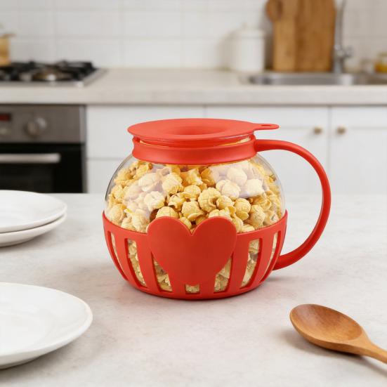 Микроволновая попкорница из боросиликатного стекла с крышкой двойного назначения для здоровых домашних перекусов, быстрое приготовление попкорна