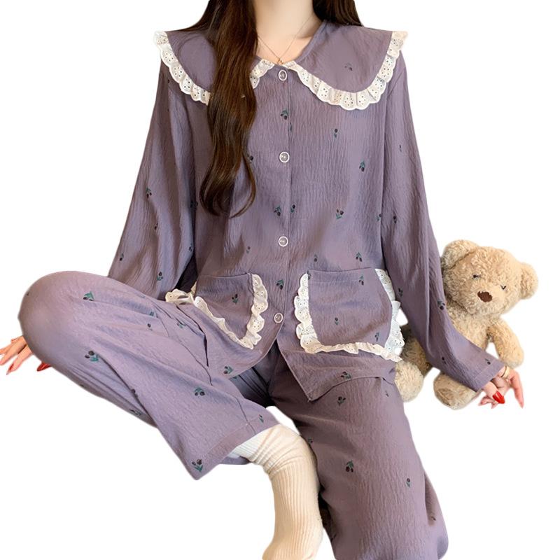 Cloud cotton pajamas women's spring purple tulip fairy doll collar long sleeve high value loungewear set