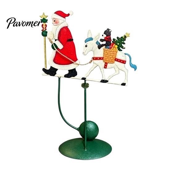 Balanced Kinetic Statue Wobbly Santa on Reindeer Christmas Figurine, Metal Balancing Tabletop Decor, Festive Mantel Decoration Swinging for