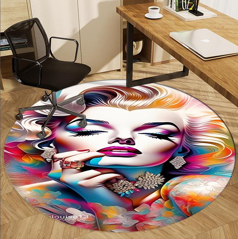 Marilyn Monroe Pattern Round Rug, Indoor/Outdoor Mat, for Picnic, Gameroom, Bedroom, Office, Living Room, Home Decor Carpet, Birthday Gift
