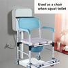 Белый + Синий 3-в-1 Кресло-туалет Инвалидное кресло для пожилых Складное кресло Прикроватный туалет и сиденье для душа Ванная комната Перекатное кресло Алюминиевый сплав