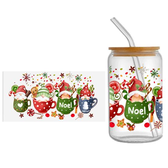 Наклейка на чашку Рождественская елка Санта-Клаус Водонепроницаемая самоклеящаяся Отличная липкость Противоскользящая прозрачная печать Кофейная чашка УФ DTF наклейка