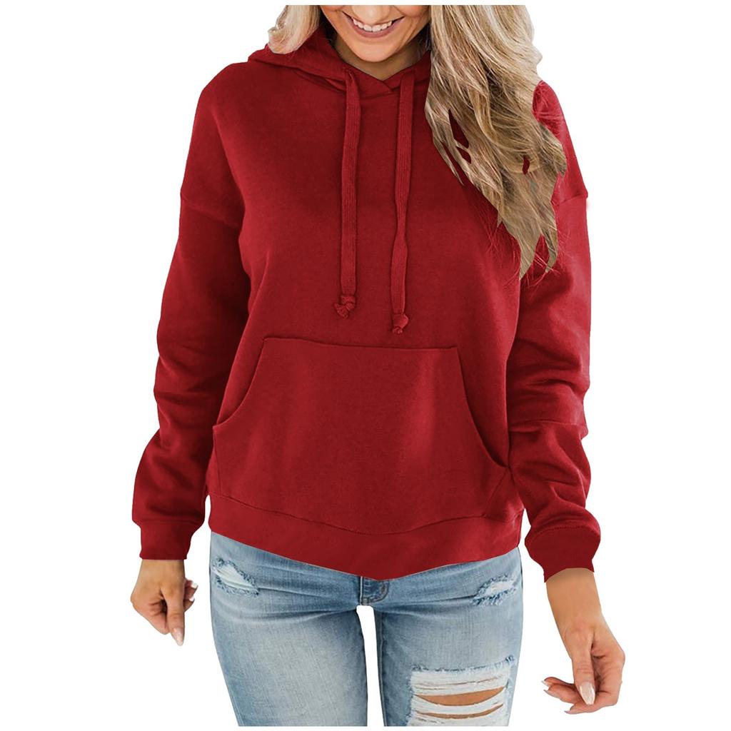 Ladies Hooded Plaid Print Long Sleeve Sweatshirt Loose Women Drawstring Sweatshirt