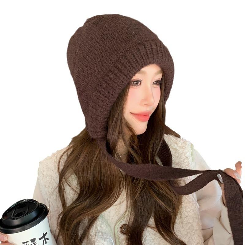 Новая шапка для женщин однотонная универсальная вязаная шерстяная шапка для зимы теплая защита ушей и защита лица маленькая сумка шапка на голову