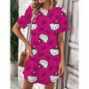 Элегантное и Красивое Женское Платье Летнее Новое Hello Kitty Сексуальная Короткая Юбка Женское Платье Мини с Круглым Вырезом